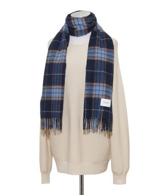 MOONBAT MACKINTOSH PHILOSOPHY(マッキントッシュ フィロソフィー）カシミヤ100％ クラシカルチェックマフラー ネイビーブルー