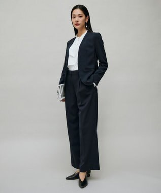 ICB 【防シワ・速乾・洗える】Fied ノーカラージャケット ネイビー系