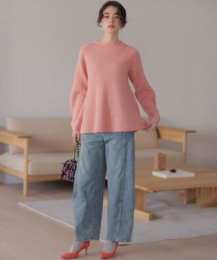 組曲 L へアリーヤーン フレア ニット アプリコットピンク系