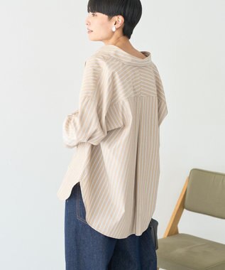 AMERICAN HOLIC 抜け衿スキッパーシャツ Stripe Beige