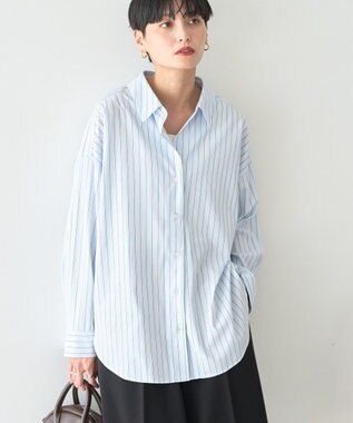 AMERICAN HOLIC 抜け衿スキッパーシャツ Stripe Sax