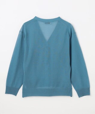 ANY L 【洗濯機可/接触冷感/アンチピリング】シアーニットVネックカーディガン ブルー
