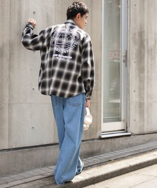 WEGO オンブレチェックグラフィックシャツ（LS） ブラックチェック1