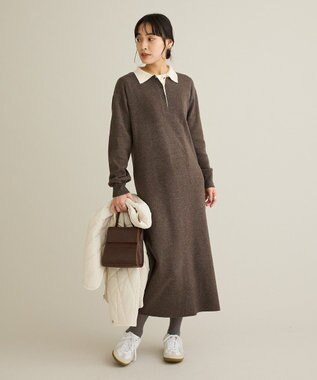 CRAFT STANDARD BOUTIQUE ポロ衿ニットワンピース Dark Brown
