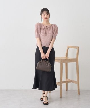 earth music&ecology キャットヤーン透かし編みニットプルオーバー Beige