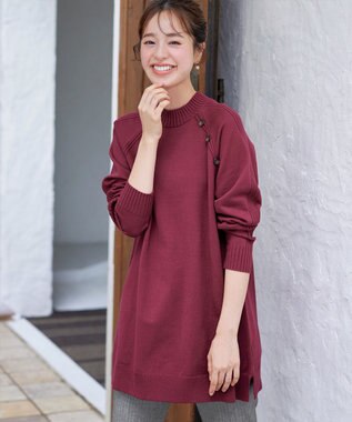 Tiaclasse 【安田美沙子さん着用・選べる2type・新色追加】ボタンニットチュニック モックネック：ワイン
