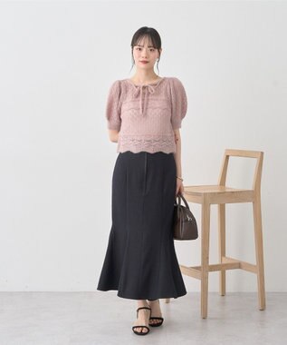 earth music&ecology キャットヤーン透かし編みニットプルオーバー Beige