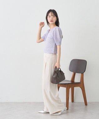 earth music&ecology キャットヤーン透かし編みニットプルオーバー Grayish Blue