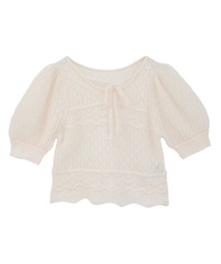 earth music&ecology キャットヤーン透かし編みニットプルオーバー Ivory