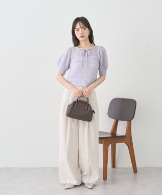 earth music&ecology キャットヤーン透かし編みニットプルオーバー Grayish Blue