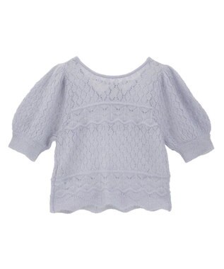 earth music&ecology キャットヤーン透かし編みニットプルオーバー Grayish Blue