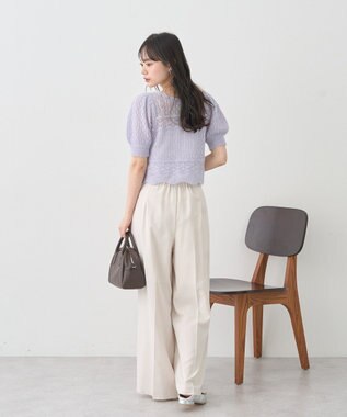 earth music&ecology キャットヤーン透かし編みニットプルオーバー Grayish Blue