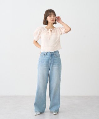 earth music&ecology キャットヤーン透かし編みニットプルオーバー Ivory