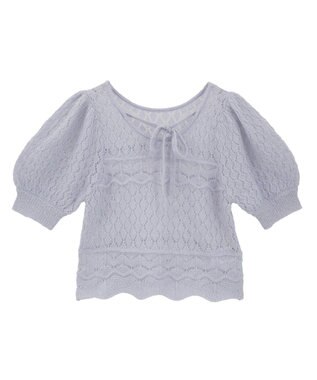 earth music&ecology キャットヤーン透かし編みニットプルオーバー Grayish Blue