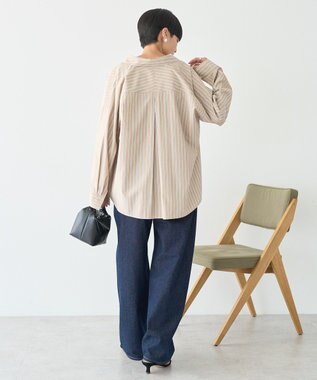 AMERICAN HOLIC 抜け衿スキッパーシャツ Stripe Beige