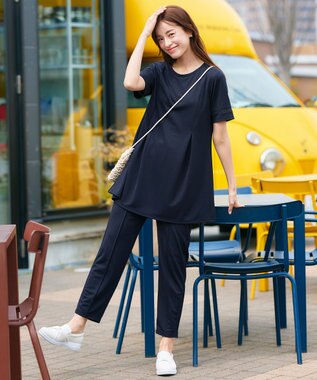 Tiaclasse L 【洗える・接触冷感・紫外線ケア・サラごこち】はしごレースチュニック ネイビー