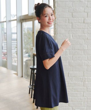 Tiaclasse L 【洗える・接触冷感・紫外線ケア・サラごこち】はしごレースチュニック ネイビー