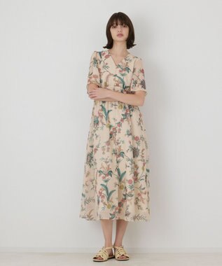 GRACE CONTINENTAL シノワズリプリントワンピース ベージュ