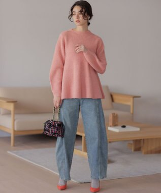 組曲 L へアリーヤーン フレア ニット アプリコットピンク系