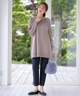 Tiaclasse 【安田美沙子さん着用・選べる2type・新色追加】ボタンニットチュニック モックネック：グレージュ