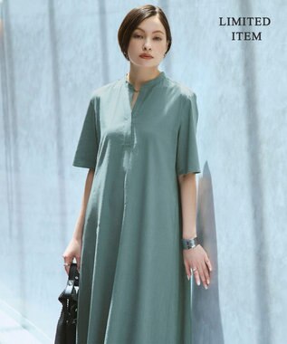ICB L 【WEB限定・丈が選べる】ナチュラルストレッチタフタ 5分袖ワンピース