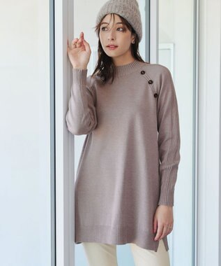 Tiaclasse 【安田美沙子さん着用・選べる2type・新色追加】ボタンニットチュニック モックネック：グレージュ
