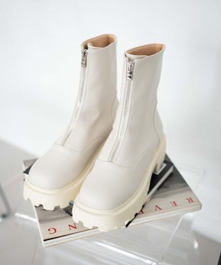 WEGO フロントZIPショートブーツ オフホワイト