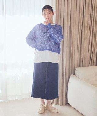 earth music&ecology スパンコールメッシュニットプルオーバー Light Blue