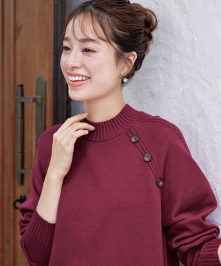 Tiaclasse 【安田美沙子さん着用・選べる2type・新色追加】ボタンニットチュニック モックネック：ワイン