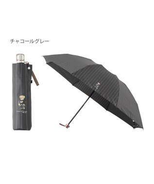 MOONBAT POLO RALPH LAUREN メンズ 折りたたみ傘 ストライプ×BEAR 65cm チャコールグレー