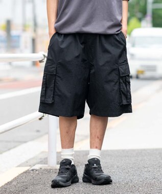 WEGO 【撥水/速乾/ウエストゴム/ユニセックス着用ITEM/MLサイズ展開】ナイロンイージーバギーカーゴショーツ ブラック