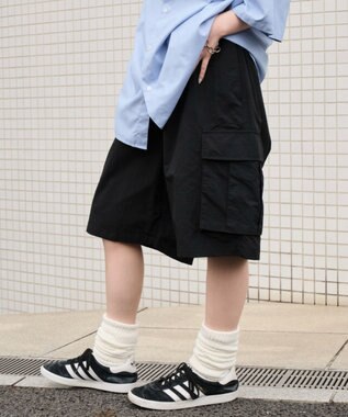 WEGO 【撥水/速乾/ウエストゴム/ユニセックス着用ITEM/MLサイズ展開】ナイロンイージーバギーカーゴショーツ ブラック