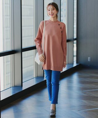 Tiaclasse 【安田美沙子さん着用・選べる2type・新色追加】ボタンニットチュニック モックネック：ピンク