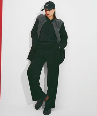 ICB L 【洗える】 ラッセルライトピケ ストレートパンツ ブラック系