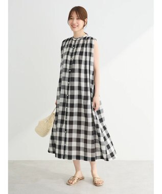 Green Parks インド綿 ギンガムチェックノースリーブワンピース Gingham Check