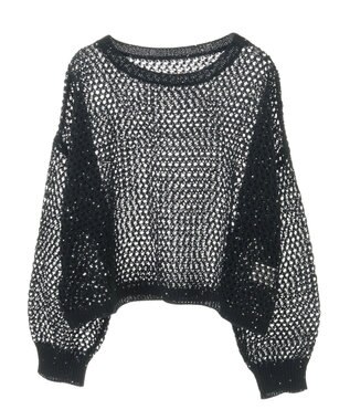 earth music&ecology スパンコールメッシュニットプルオーバー Black
