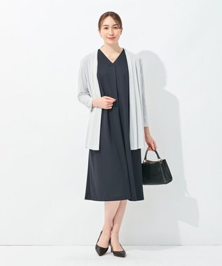 自由区 【洗える】アムンゼンジャージー Vネックワンピース ネイビー系