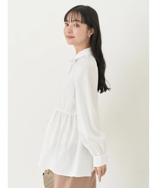 earth music&ecology リボン付き切り替えギャザーシャツチュニック Off White