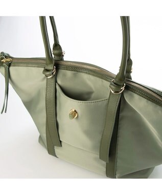 UNBILLION ペルケ perche / ナイロン×牛革かぶせジェムストーントートバッグ グリーン