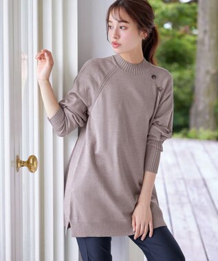Tiaclasse 【安田美沙子さん着用・選べる2type・新色追加】ボタンニットチュニック モックネック：グレージュ