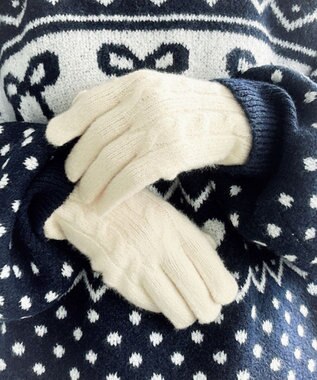 WEGO 【スマホ対応】ケーブル編みニットグローブ オフホワイト