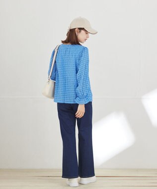 Tiaclasse シアーチェックブラウス ブルー