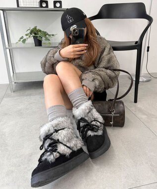 WEGO ボリュームファーレースアップFムートンブーツ ブラック