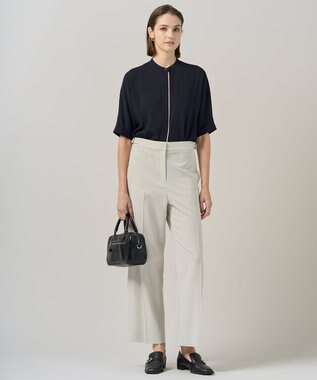 ICB L 【人気のため新色追加・接触冷感・UVケア・速乾・洗える】BackSatinAmunzen 5分袖バンドカラーブラウス ネイビー系