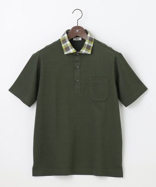 JOSEPH ABBOUD 【リネン素材/清涼感/吸水速乾】リネンハニカム 半袖 ポロシャツ ダークグリーン系