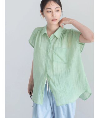 Te chichi 【7色展開】シャンブレーボイルフレンチスリーブシャツ グリーン