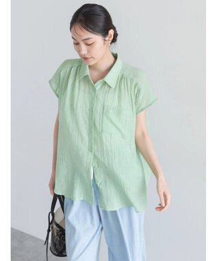 Te chichi 【7色展開】シャンブレーボイルフレンチスリーブシャツ グリーン