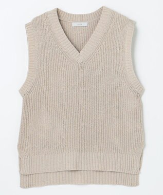 ANY Vネックラメニットベスト ライトベージュ×シルバーラメ