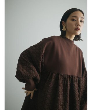 Green Parks armonia．異素材切替ワンピース Brown