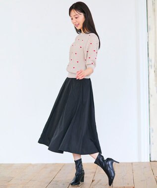 Feroux 【洗える】ハーフスリーブ ハート刺繍 ニット ピンク系